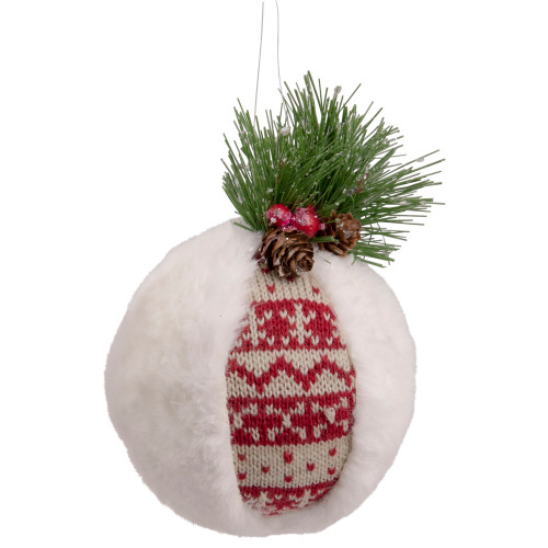 8" Faux Fur and Nordic Print Christmas Ball Ornament - IMAGE 1