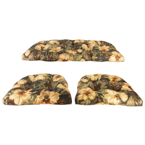 3-Piece Wicker Furniture Cushion Set, Brown Floral - IMAGE 1