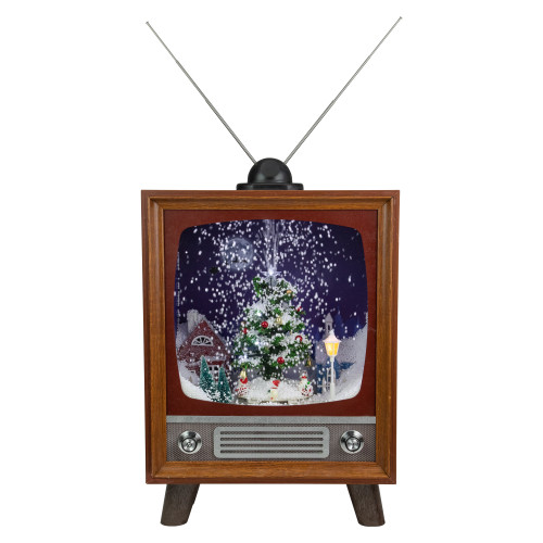 LED Lighted Musical Snowing Christmas Tree TV Set Decoration - 21" - IMAGE 1