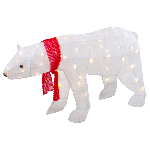LED Lighted Tinsel Polar Bear Outdoor Christmas Decoration - 32" - Warm White Lights - IMAGE 1