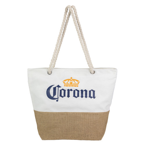 19.25" Corona Canvas and Burlap Beach Tote Bag with Rope Handles - IMAGE 1