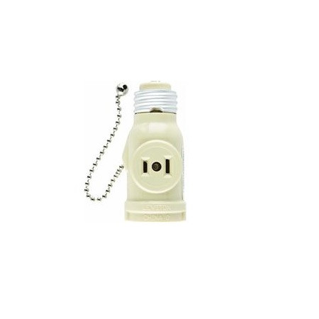 Stanley 2-Outlet Pull Chain Lamp Holder Socket Adapter - IMAGE 1