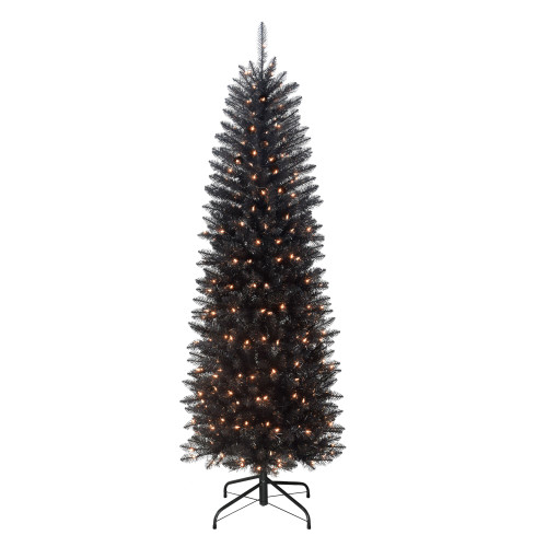 Pre-lit Pencil Black Fraser Fir Artificial Christmas Tree - 6.5’ - Clear Lights - IMAGE 1