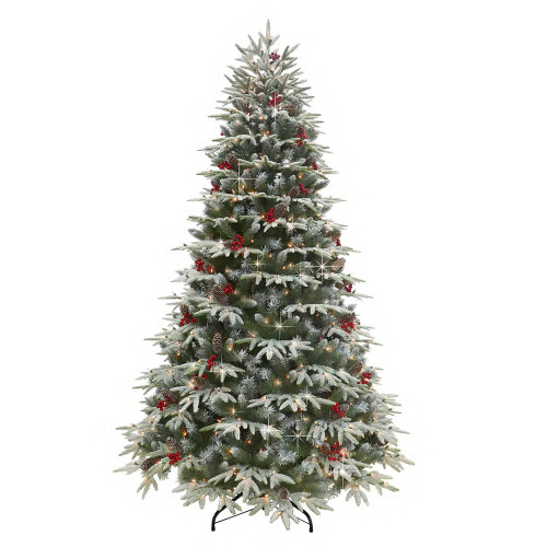 Pre-lit Medium Flocked Halifax Artificial Christmas Tree - 7.5’ - Clear Lights - IMAGE 1