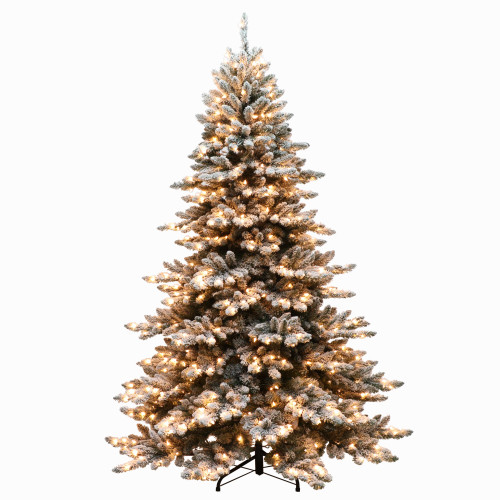 Pre-lit Medium Flocked Royal Spruce Artificial Christmas Tree - 9’ - Clear Light - IMAGE 1