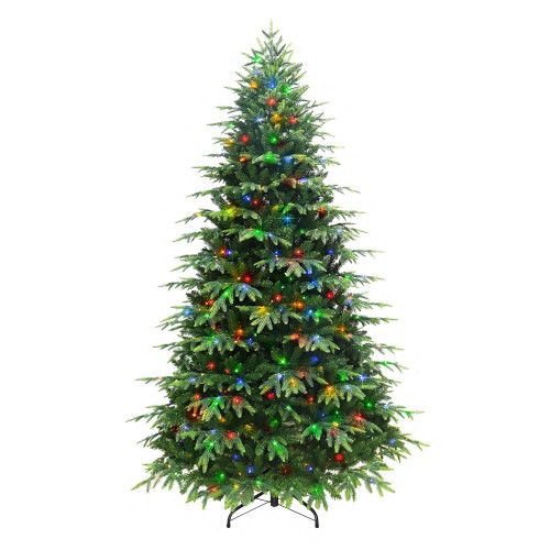 7.5’ Pre-Lit Medium Rutland Spruce Artificial Christmas Tree, Multicolor LED Lights - IMAGE 1