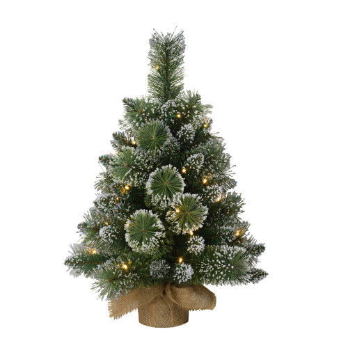 Pre-lit Potted Artificial Christmas Tree with Tan Sac - 2’ - White LED Lights - IMAGE 1