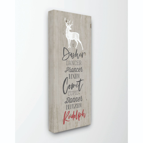 Gray and White Santa Reindeer Holiday Word Stretched Christmas Wall Art 30" x 13" - IMAGE 1