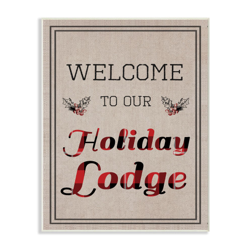 Gray and Red "Holiday Lodge" Welcome Sign Wall Plaque Art 15" x 10" - IMAGE 1