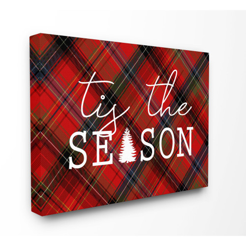 Red and Black "Tis the Season" Plaid Oversized Stretched Canvas Wall Art 30" x 24" - IMAGE 1