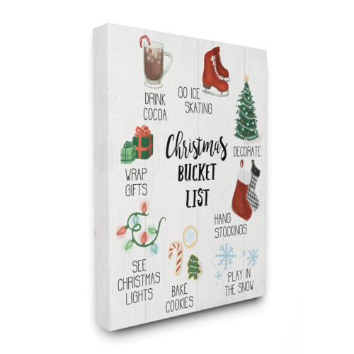 White and Red Christmas Bucket List Seasonal Items Rectangular Canvas Wall Art 20" x 16" - IMAGE 1