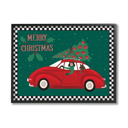 Green and Red "Merry Christmas" Woman in Car Framed Wall Art Decor 24" x 30" - IMAGE 1