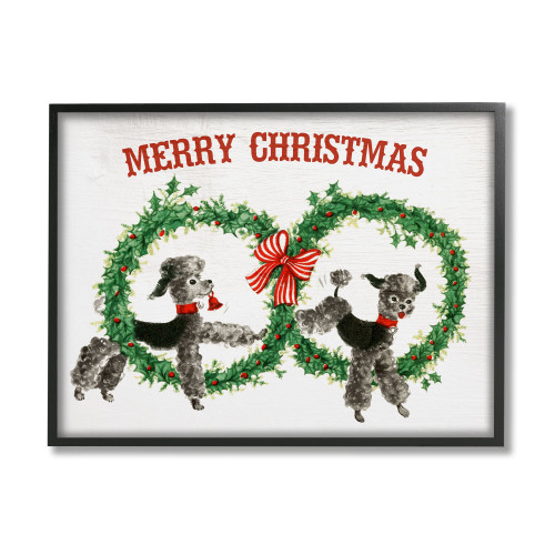 Beige and Black "Merry Christmas" Toy Poodle Wreaths Framed Christmas Wall Art 11" x 14" - IMAGE 1