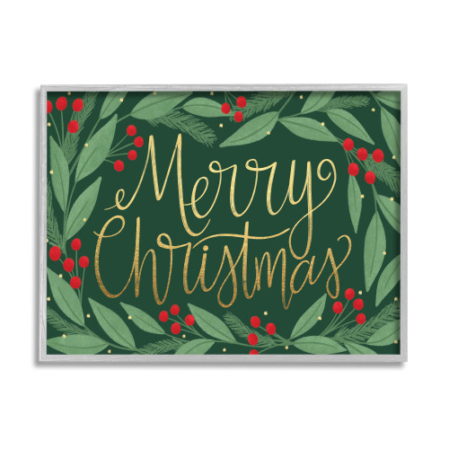 Green and Red Merry Christmas Festive Chic Farmhouse Rustic Framed Wall Art 30" x 24" - IMAGE 1
