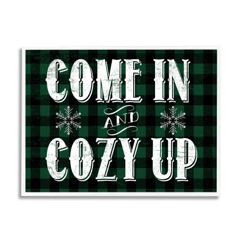 Green and White Plaid "Come In Cozy Up" Phrase Wall Framed Art Decor 16" x 20" - IMAGE 1