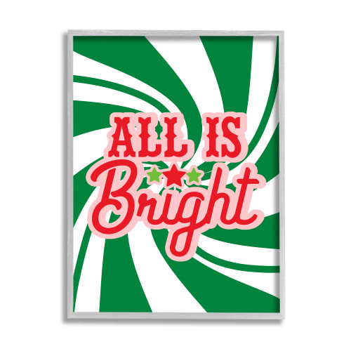 Green and Red ALL IS Bright Peppermint Spiral Rectangular Framed Wall Art 30" x 24" - IMAGE 1