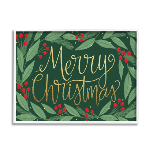 Green Merry Christmas Festive Chic Rectangular White Framed Wall Art 30" x 24" - IMAGE 1