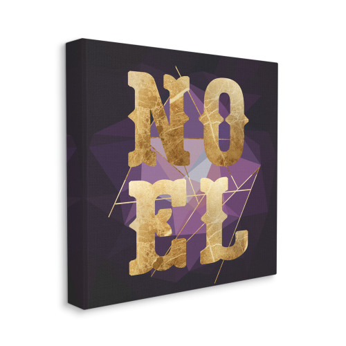 Purple and Gold "Noel" Typography Geometric Stretched Canvas Wall Art Decor 36" x 36" - IMAGE 1