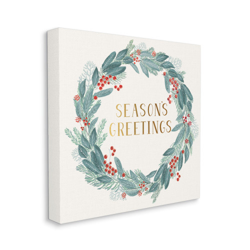 Red and White Winter Foliage Holly Wreath XXL Stretched Canvas Wall Art 36" x 36" - IMAGE 1