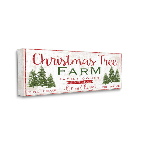 Red and Green Vintage Christmas Tree Farm Sign Stretched Canvas Wall Art 10" x 24" - IMAGE 1