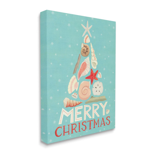 Blue and White Merry Christmas Nautical Polka Dots Rectangular Canvas Wall Art 48" x 36" - IMAGE 1