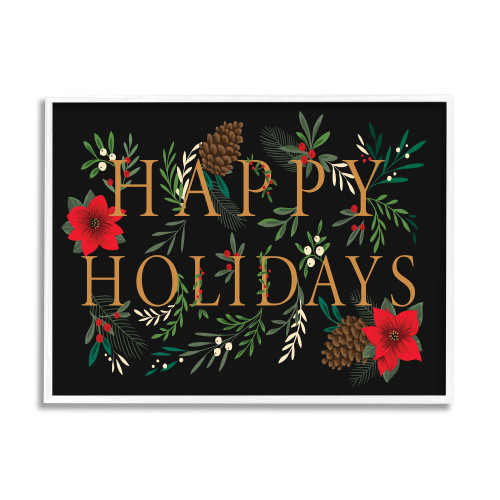 Black and Green Happy Holidays Oversized White Framed Wall Art 24" x 30" - IMAGE 1