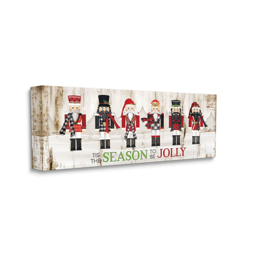 White and Red Jolly Festive Christmas Nutcrackers Stretched Canvas Wall Art 10" x 24" - IMAGE 1