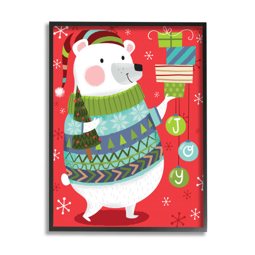 Green and Red Polar Bear Christmas Gifts Framed Giclee Texturized Wall Art Decor 20" x 16" - IMAGE 1
