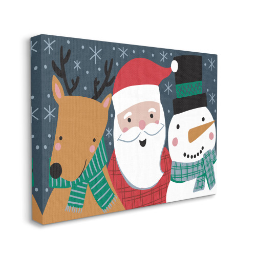 White and Blue Christmas Santa Reindeer Snowman Rectangular Canvas Wall Art 30" x 24" - IMAGE 1