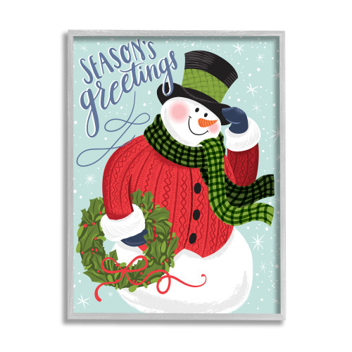 Red and White Snowman Rustic Framed Seasonal Greetings Wall Art Decor 30" x 24" - IMAGE 1