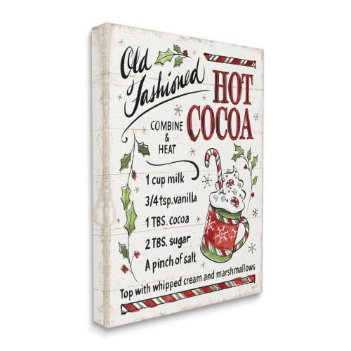 Red and White Hot Cocoa Holiday Cooking Instructions Rectangular Canvas Wall Art 20" x 16" - IMAGE 1