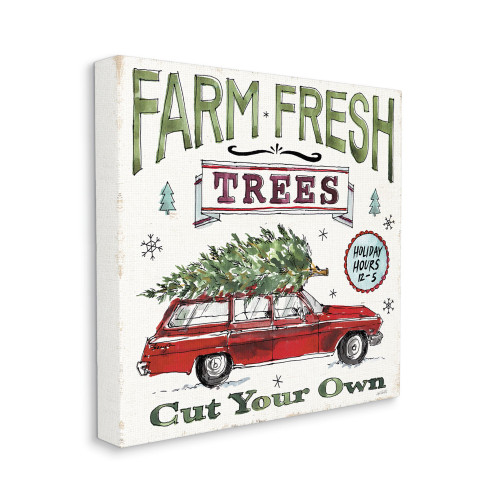 Green and Red "Farm Fresh Trees" Station Wagon Stretched Canvas Wall Art Decor 24" x 24" - IMAGE 1
