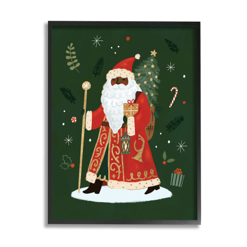 African American Santa Claus Holiday Framed Giclee Christmas Wall Art - 14" x 11" - IMAGE 1