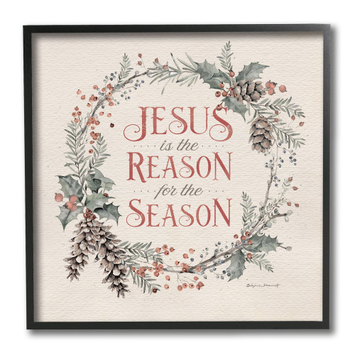 Beige and Green Jesus Reason for Season Christmas Framed Wall Art Decor 12" x 12" - IMAGE 1