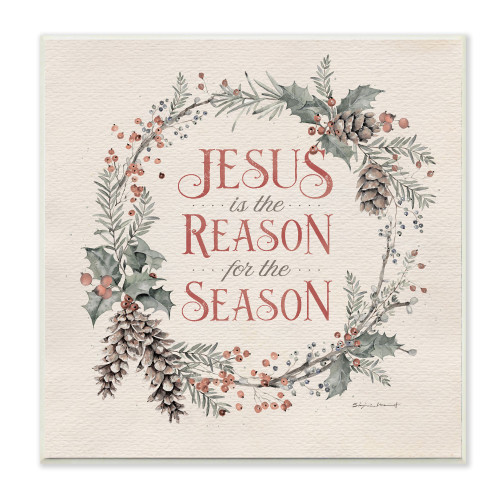 Beige and Green Jesus Reason for Season Wreath Christmas Wall Plaque Art Decor 12" x 12" - IMAGE 1