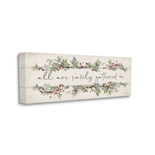Beige and Green All Safely Gathered Christmas Rectangular Canvas Wall Art Decor 24" x 10" - IMAGE 1