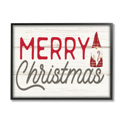 White and Red Merry Christmas Gnome Framed Giclee Texturized Rectangular Wall Art Decor 14" x 11" - IMAGE 1