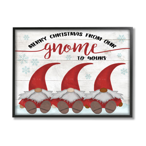 White and Red Merry Christmas Gnome Home Pun Snowflakes Rectangular Framed Wall Art 14" x 11" - IMAGE 1