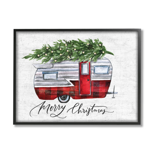 Red and Black Winter Camper "Merry Christmas" XXL Framed Wall Art 30" x 24" - IMAGE 1