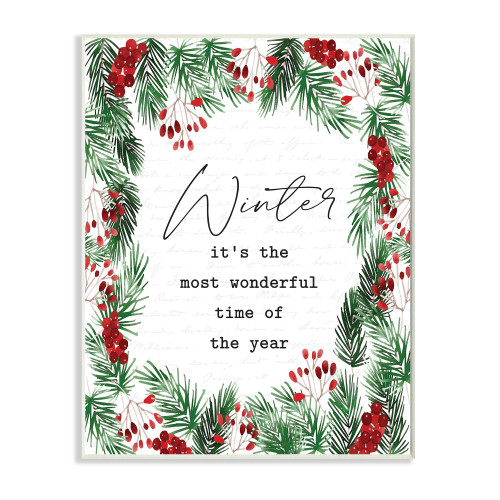 White and Green Most Wonderful Time Winter Phrase Rectangular Wall Plaque Art Decor 19" x 13" - IMAGE 1