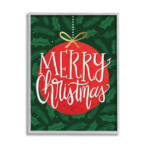 Green and Red Merry Christmas Text Red Ornament Rustic Framed Wall Art Decor 20" x 16" - IMAGE 1