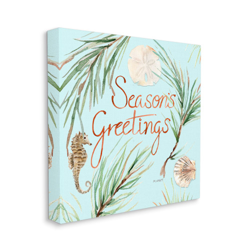 Blue and Green Season Greetings Nautical Beach Stretched Canvas Wall Art Decor 30" x 30" - IMAGE 1