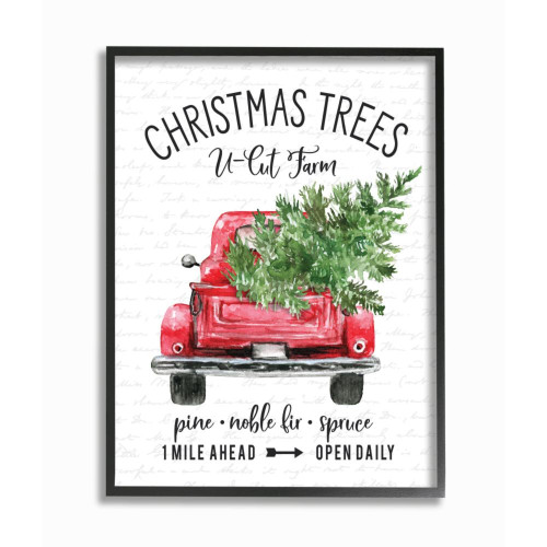 White and Red Farm Truck with Winter Pine Christmas Rectangular Framed Wall Art 20" x 16" - IMAGE 1