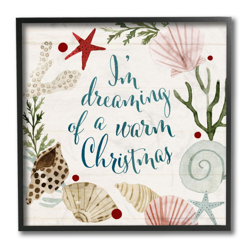 White and Black Dreaming of Warm Nautical Beach Square Christmas Wall Plaque Art 12" - IMAGE 1