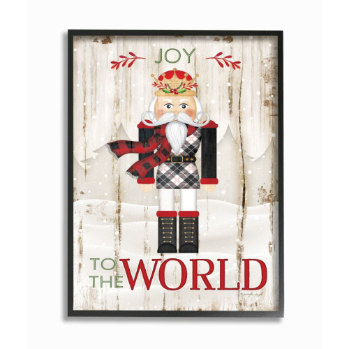 White "Joy to the World" Quote with Nutcracker Framed Wall Art Decor 20" x 16" - IMAGE 1