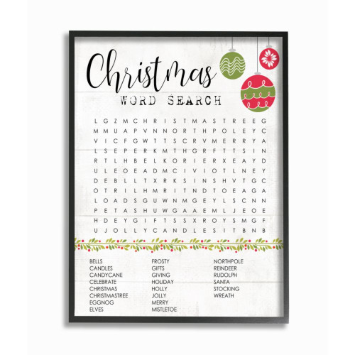 White and Black Christmas Word Search Framed Giclee Texturized Wall Art Decor 20" x 16" - IMAGE 1