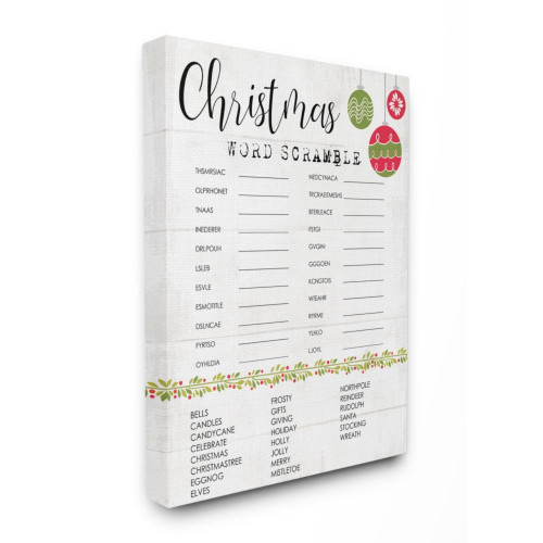 White and Green Christmas Word Scramble Activity Rectangular Wall Art Decor 30" x 24" - IMAGE 1