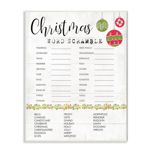 White and Green Christmas Word Scramble Activity Rectangular Wall Plaque Art Decor 19" x 13" - IMAGE 1