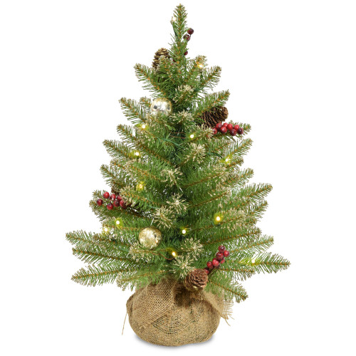 2' Pre-Lit Potted Dunhill Fir Full Artificial Christmas Tree, White LED Lights - IMAGE 1