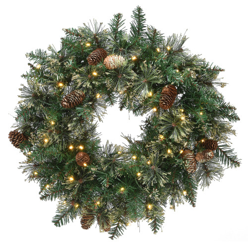 Pre-Lit Golden Bristle Pine Artificial Christmas Wreath, 24-Inch, Warm White LED Lights - IMAGE 1